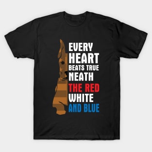 Greatdane Every Heart Beats True Neath The Red White And Blue Happy Independence July 4th Day Dogs T-Shirt